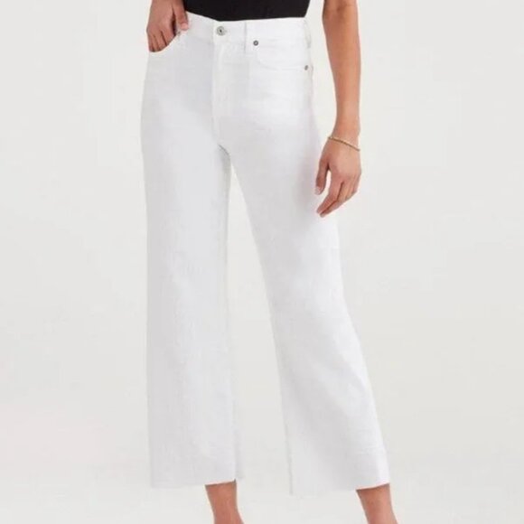 7 for all Mankind Alexa white runaway raw hem wide leg crop jeans size 27 - Picture 1 of 13